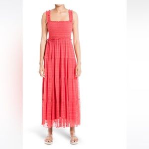 MAX STUDIO Smocked Lace Tiered Maxi
